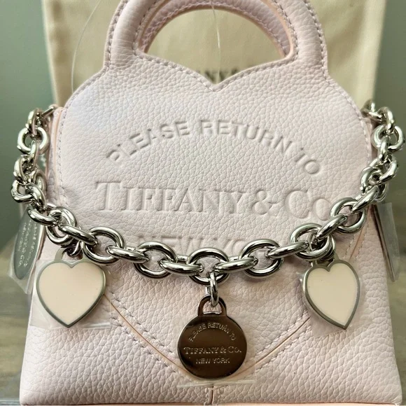 Tiffany & Co. Soft Pink Leather Mini Bag with Heart Charm Chain
